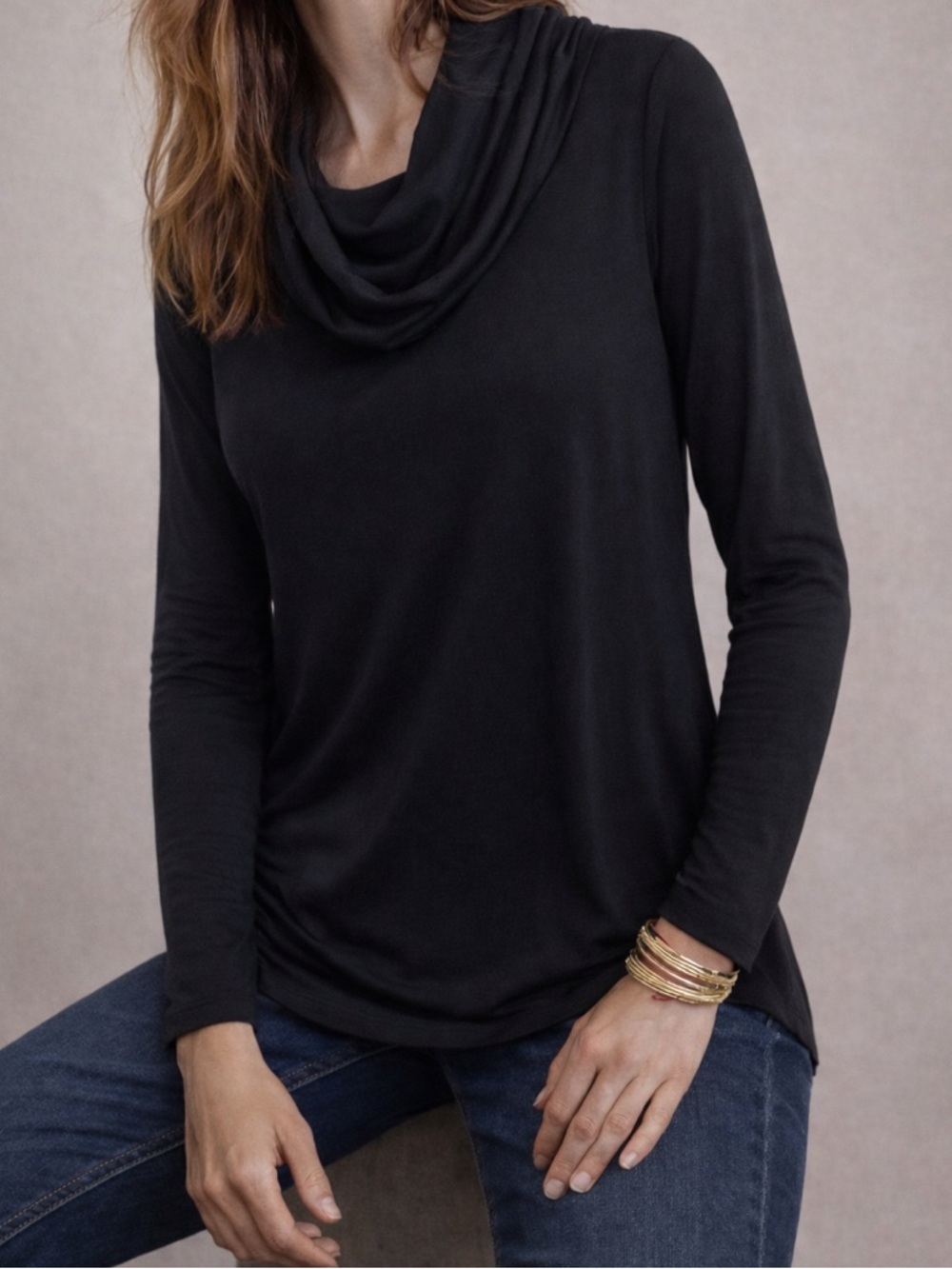 Cuddl Duds Medium Basic Long Sleeve Cowl Tunic Outdoor Thumbholes Black Softwear